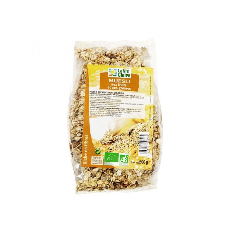 Muesli étudiant Sans Sucre Ajouté 500g Bio